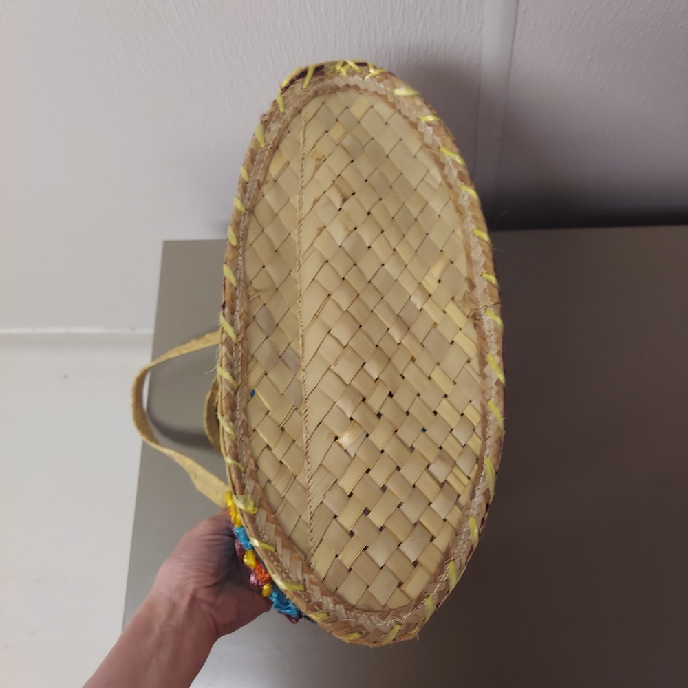 Vintage Floral & Shells Woven Tourist Bag Purse Raffia Straw Beach - Picture 7 of 13
